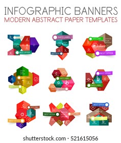 Geometric business infographics templates. Vector illustration with sample text and options