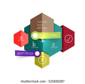 Geometric business infographics templates. Vector illustration with sample text and options