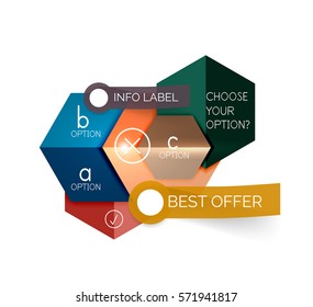 Geometric business infographics templates. Vector illustration with sample text and options