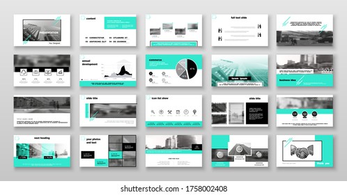 Geometric business presentation templates, turquoise and black elements on white background. Use in flyers and SEO marketing, webinar pages, design, banner, annual report, website, Vector infographic