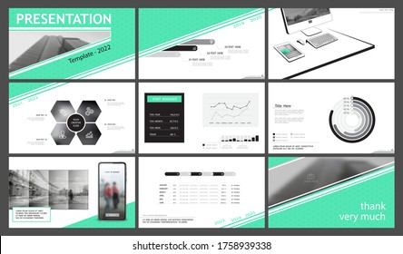 Geometric business presentation templates, turquoise and black elements on white background. Use in flyers and SEO, marketing, webinar pages, website design, banners, annual report. Vector infographic