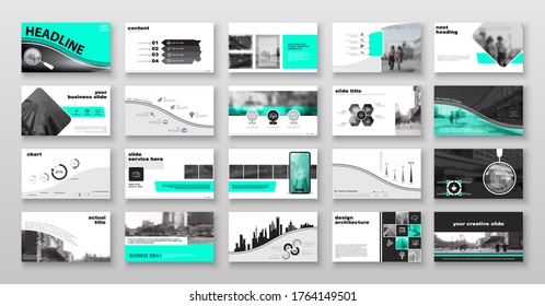 Geometric business presentation templates, turquoise and black elements on white background. Use in flyers and SEO marketing, webinar pages, design, banner, annual report, website, Vector infographic
