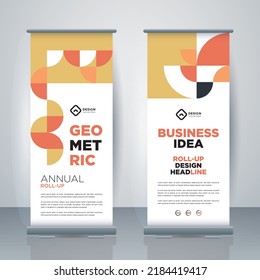 Geometric Business Roll Up. Standee Design. Banner Template. Presentation and Brochure.  Modern x-banner and flag-banner advertising. Vector illustration.