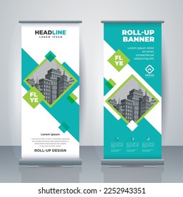 Geometric Business Roll Up. Standee Design. Banner Template. Presentation and Brochure.  Modern Geometric  x-banner and flag-banner advertising. Vector illustration.