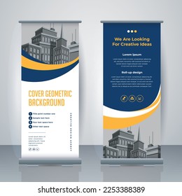Geometric Business Roll Up. Standee Design. Banner Template. Presentation and Brochure.  Modern Geometric  x-banner and flag-banner advertising. Vector illustration.