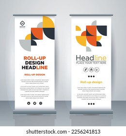 Geometric Business Roll Up. Standee Design. Banner Template. Presentation and Brochure. Geometric x-banner and flag-banner advertising. Vector illustration.
