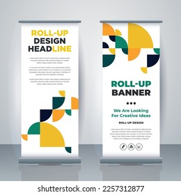 Geometric Business Roll Up. Standee Design. Banner Template. Presentation and Brochure. Geometric x-banner and flag-banner advertising. Vector illustration.