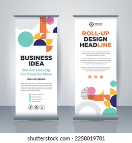 Geometric Business Roll Up. Standee Design. Banner Template. Presentation and Brochure. Geometric x-banner and flag-banner advertising. Vector illustration.