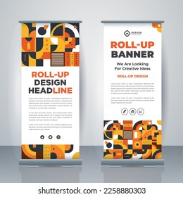 Geometric Business Roll Up. Standee Design. Banner Template. Presentation and Brochure. Geometric x-banner and flag-banner advertising. Vector illustration.