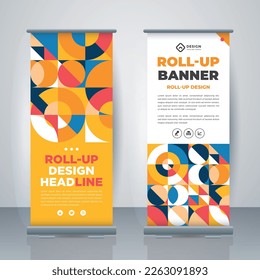 Geometric Business Roll Up. Standee Design. Banner Template. Presentation and Brochure. Geometric x-banner and flag-banner advertising. Vector illustration.