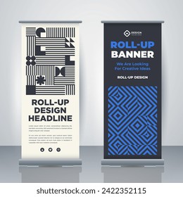 Geometric Business Roll Up. Standee Design. Banner Template. Presentation and Brochure. Geometric x-banner and flag-banner advertising. Vector illustration.