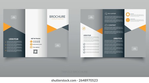Geometric Business Trifold Brochure Template. Elegant and modern trifold brochure with geometric layout, ideal for corporate, tech, and service industries.