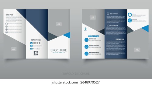 Geometric Business Trifold Brochure Template. Elegant and modern trifold brochure with geometric layout, ideal for corporate, tech, and service industries.