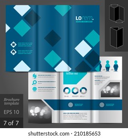 Geometric business vector brochure template design with blue square elements