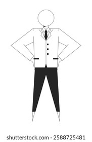 Geometric businessman suit with circular head black and white 2D line character. Workplace identity. Individual professional figure isolated vector outline personage. Monochromatic spot illustration