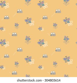 Geometric butterfly and bee on an orange background