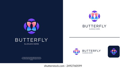 Geometric butterfly colorful logo design template.