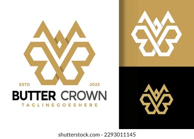 Geometric Butterfly Crown Logo vector icon illustration