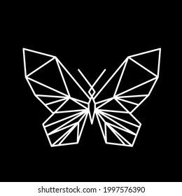 Geometric butterfly line icon, isolated on the black background. Vector