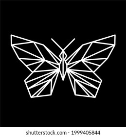 Geometric butterfly line icon, isolated on the black background. Vector