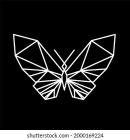 Geometric butterfly line icon, isolated on the black background. Vector
