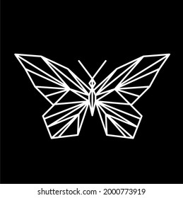 Icono de línea de mariposa geométrica, aislado en el fondo negro. Vector