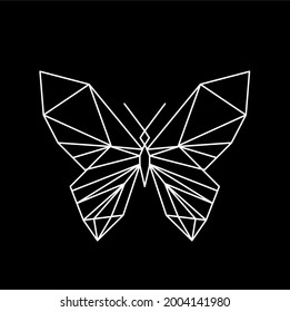 Geometric butterfly line icon, isolated on the black background. Vector
