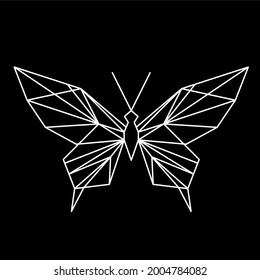 Geometric butterfly line icon, isolated on the black background. Vector