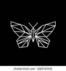 Geometric butterfly line icon, isolated on the black background. Vector
