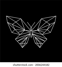 Geometric butterfly line icon, isolated on the black background. Vector