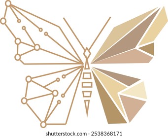 Geometric butterfly with a networked wing pattern suitable for designs related to technology, nature, creativity, and innovation concepts.