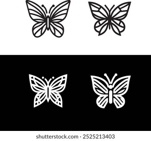 Geometric Butterfly Outline with Sharp Details, Modern Butterfly Icon in Simple Black and White, Symmetrical Butterfly Line Drawing for Digital Use