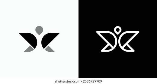 Geometric butterfly shape vector logo design with modern, simple, clean and abstract style. Icon for business, research, technology and personal branding.