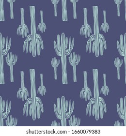  Papel tapiz de cactus geométricos. Patrón transparente de cactus abstracto sobre fondo azul. Diseño para tela, impresión textil, papel envolvente. Ilustración vectorial creativa.