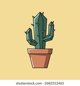 A geometric cactus illustration with crystal-like facets, stylized in a modern design. This unique houseplant graphic is great for abstract nature concepts.