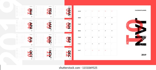 Geometric calendar of new year 2019. Vertical vector planner for printing. 