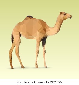 Geometric Camel made with triangles. Vector polygonal illustration