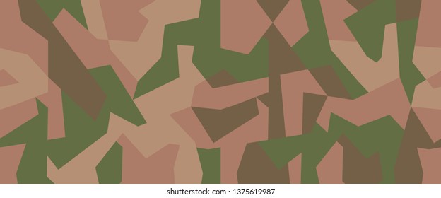 Geometric camo, seamless pattern. Abstract military or hunting camouflage background. Brown, green color texture. Vector illustration