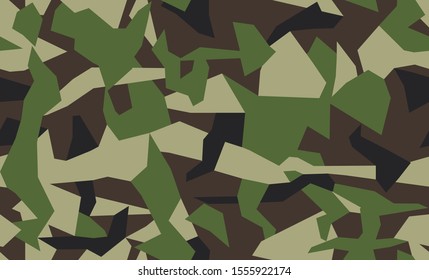 Geometric camo, seamless pattern. Abstract military or hunting camouflage background. Green color. Vector illustration.