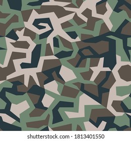 Geometric camo seamless pattern. Abstract military or hunting camouflage background. Brown, green color. Vector.