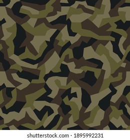 Geometric camo seamless pattern. Abstract military camouflage background. Brown, khaki green color.  Pattern for car decal wrap design.  Vector.