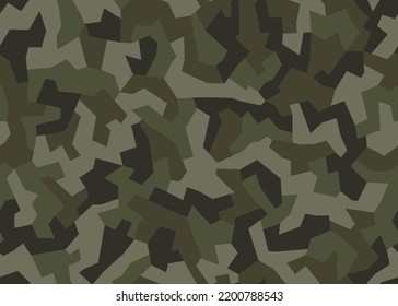 Geometric camo seamless pattern. Abstract military or hunting camouflage background. Brown, khaki green color texture. Vector wallpaper