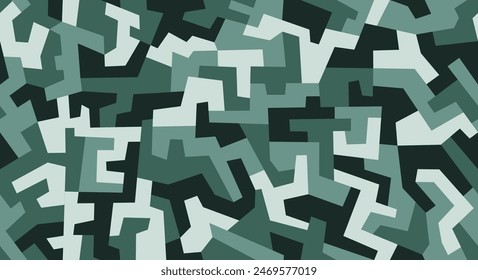 Geometric camo seamless pattern. Abstract military camouflage background. Green color. Pattern for car decal wrap design. Vector