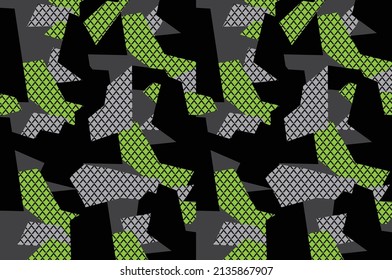 Patrón uniforme abstracto de camuflaje geométrico, diseño de patrón repetido de camuflaje militar para el fondo del ejército, ropa de impresión, telas, textura deportiva jersey, póster, tarjetas y papel tapiz