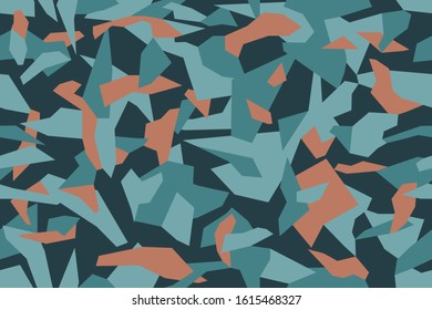 Geometric camouflage design in blue colors. Camo pattern made in triangular shape. Seamless texure. Creative background for textile prints. Stock vector