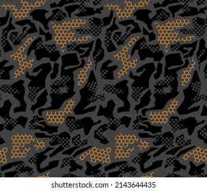 Geometric Camouflage hexagon abstract seamless pattern, Military Camouflage repeat pattern design for Army background, printing clothes, fabrics, sport jersey texture, poster, cards and wallpaper