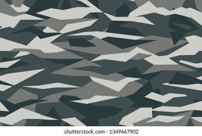 Geometric camouflage pattern with abstract shape . Seamless camo texure on black and white colors. Creative background for textile prints. Stock vector