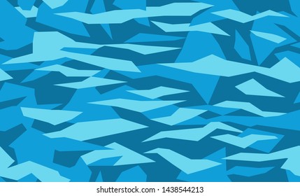 Geometric camouflage pattern background, seamless vector illustration. Classic military clothing style. Masking army camo, repeat print for Wallpapers or prints on fabric. Blue, sea colors.