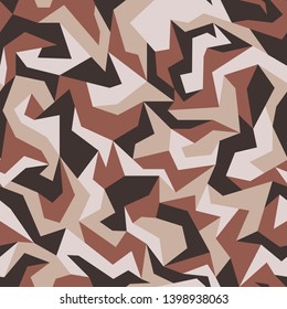 Geometric camouflage pattern, brown and white background. Abstract modern military camo ornament for army and hunting - fabric print. Seamless texture. Stock vector collection.