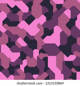 Geometric camouflage seamless pattern. Abstract modern digital colorful urban endless camo texture. Vector background.